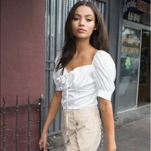 Alpha &Omega lyla satin puff sleeve bodysuit NWT